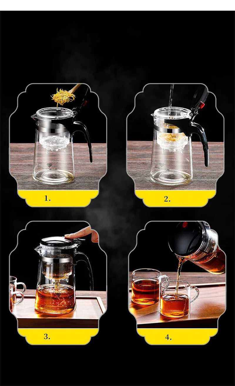 Heat Resistant Glass Teapot One-click filtering Tea Pot Tea Water Separation Filter Tea Maker Coffee Pot Home Teaware Set