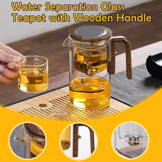 Water Separation Inner Container Teapot One Click Magnetic Switch Tea Separation Filtration Glass Tea Pot Wood Handle Tea