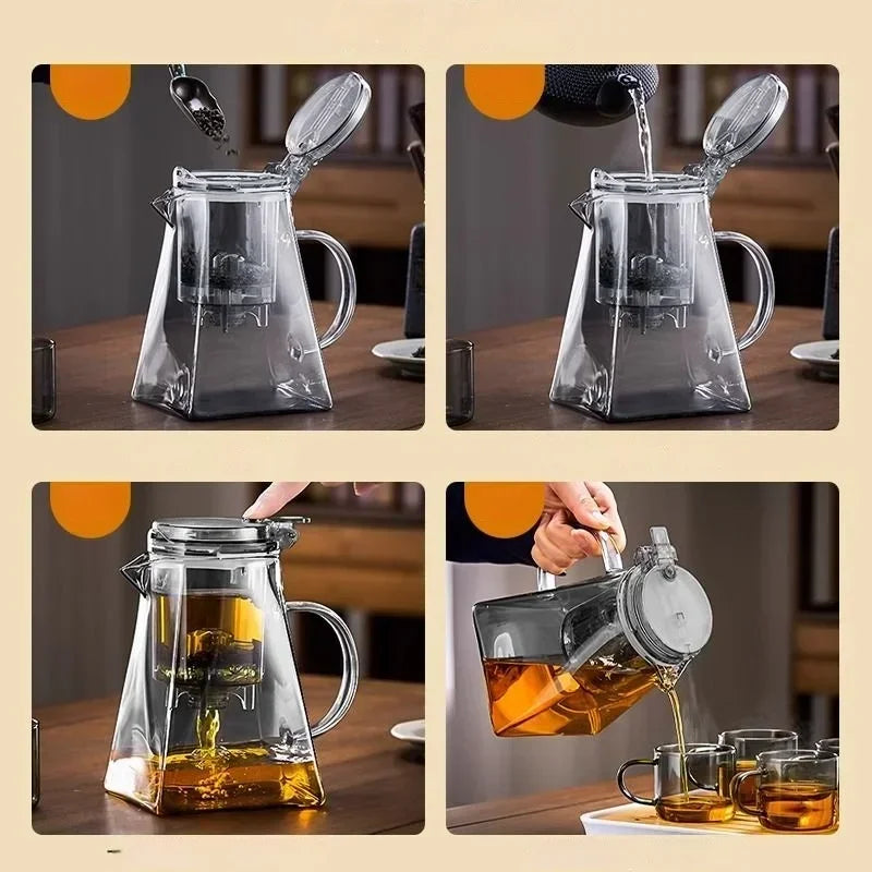 Glass Teapot And Pot Household Tea Set Teapot Heat-resistant Tea Water Separation Filter Flower Teapot